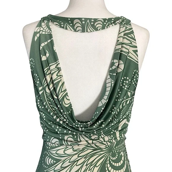 Y2K Vintage Paisley Swirl Draped Cowl Ruched Sage Green Wrap Tank Top Medium - Picture 6 of 10